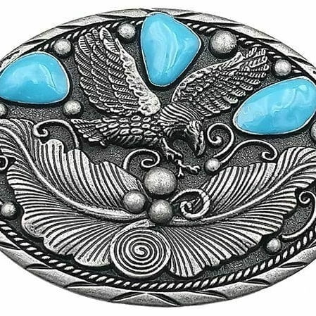 Western Design Eagle Belt Buckle Turquoise colors Eagle feathers Patriotic USA 7 - New with box/tags
