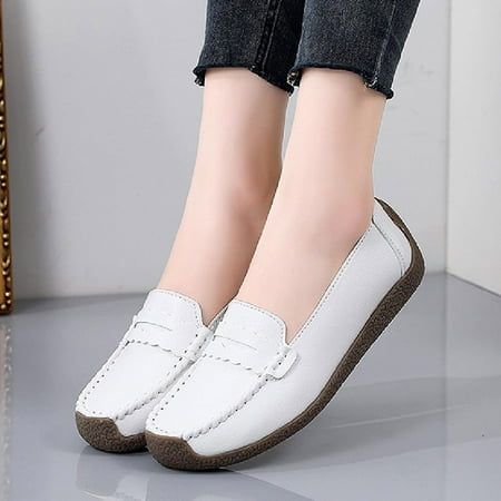 

PEASKJP Womens Dress Shoes Women Casual Four Seasons Pattern Flat Anti-Slip Versatile Shoes Non Slip Work Trainer White 6.50