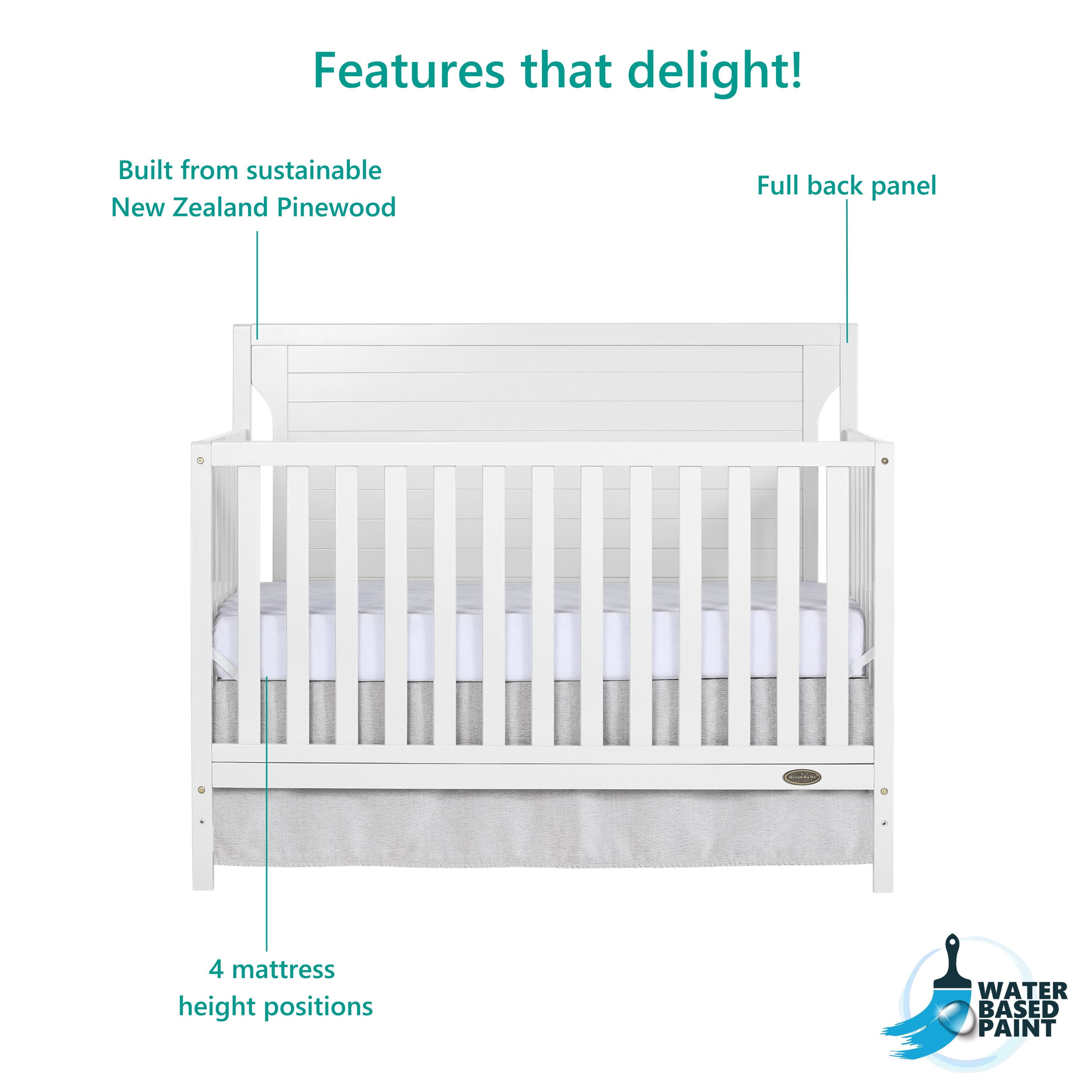 Dream On Me Cape Cod 5-in-1 Convertible Crib, White