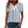 thumbnail image 3 of Favoffer Womens Printed Blouses V Neck Tie Front Short Sleeve Loose Fit Casual Tops Soft Shirts for Holiday Street Dating Weekend, 3 of 5