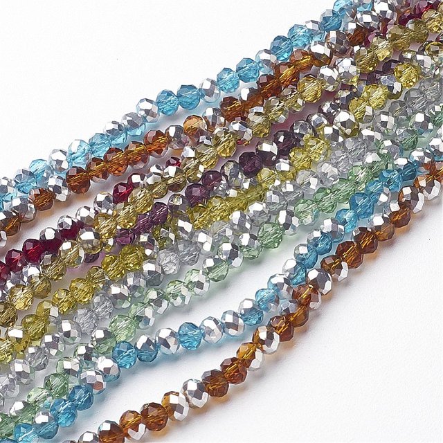 Electroplate Glass Bead Strands Half Silver Plated Faceted Rondelle Mixed Color 4x3mm Hole: 1mm about 120~128pcs/strand 16.14 inch(41cm)