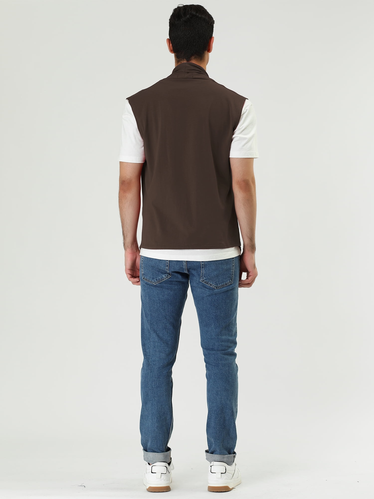 DARING DIVA Men's Sleeveless Open Front Asymmetric Hem Cardigan Vest 50 Brown