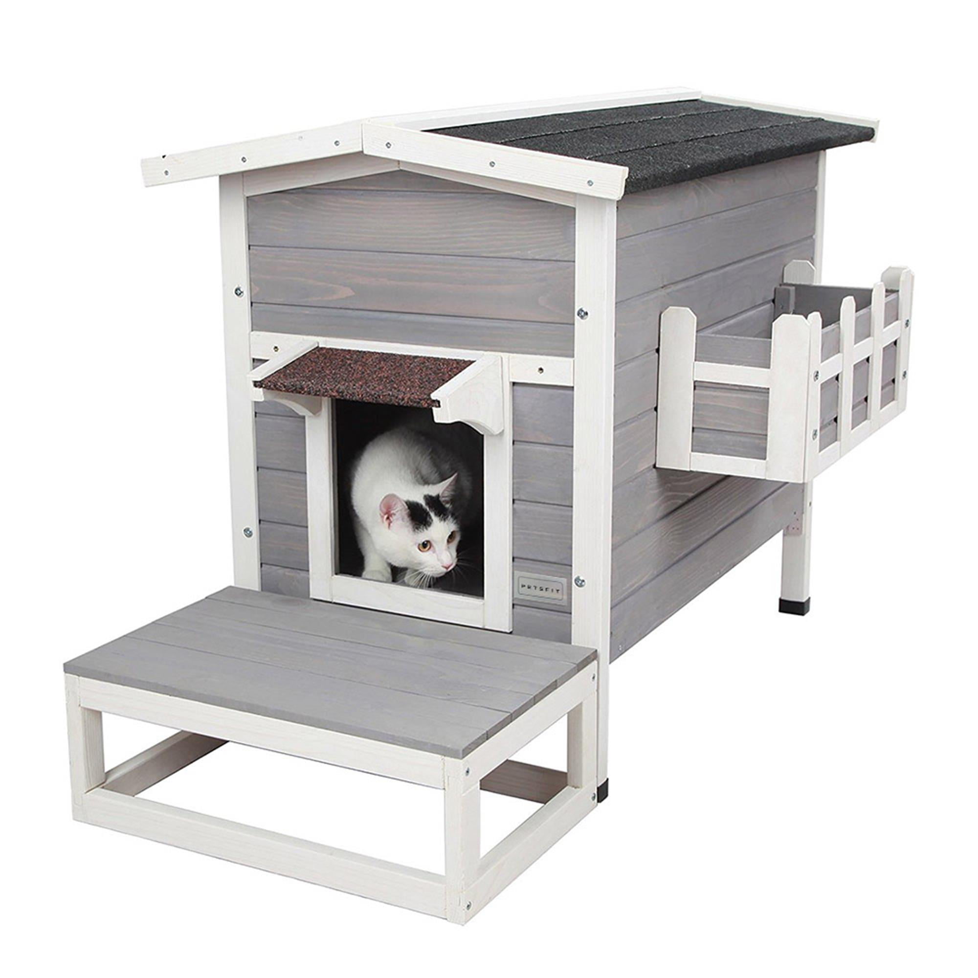 Pefilos 30" Cat House for Outdoor Cats, Weatherproof Cat Shelter with Escape Door, Wood Cat Condo for 3 Adult Cats, Red Pefilos 30" Cat House for Outdoor Cats, Weatherproof Cat Shelter with Escape Door, Wood Cat Condo for 3 Adult Cats, Red