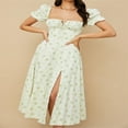 thumbnail image 2 of EIMELI Robe Boho Cottagecore pour Femmes à Manches Bouffantes Robe Vintage à Encolure Carrée Robe Fendue à Fleurs Flatteuse Maxi Longue Robes d'Été, 2 of 7