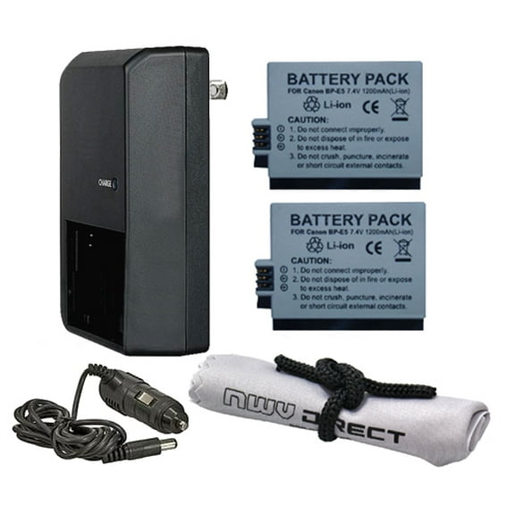 Canon EOS Rebel XS High Capacity 'Intelligent' Batteries (2 Units)   AC/DC Travel Charger   Nwv Direct Microfiber Cleaning Cloth.