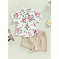 thumbnail image 3 of Sister Brother Matching Clothes Baby Girls Floral Print Fly Sleeve Romper with Headband Kids Boys Shirts and Shorts Set 0-24 Months, 3 of 9
