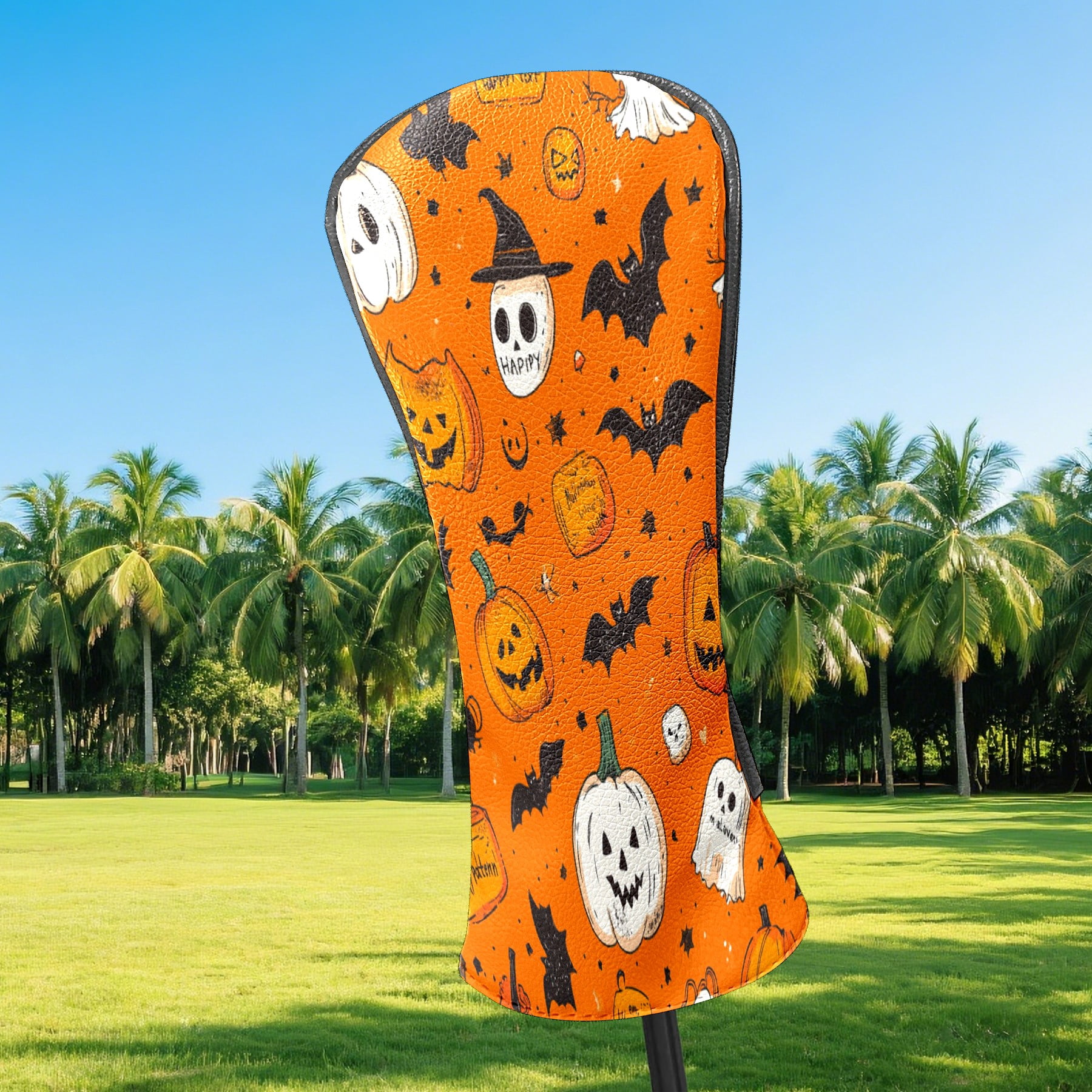 Golf Club Covers PU Leather Waterproof Head Covers for Fairway Woods Hybrids Halloween Pumpkin Unisex Fits Most Brands