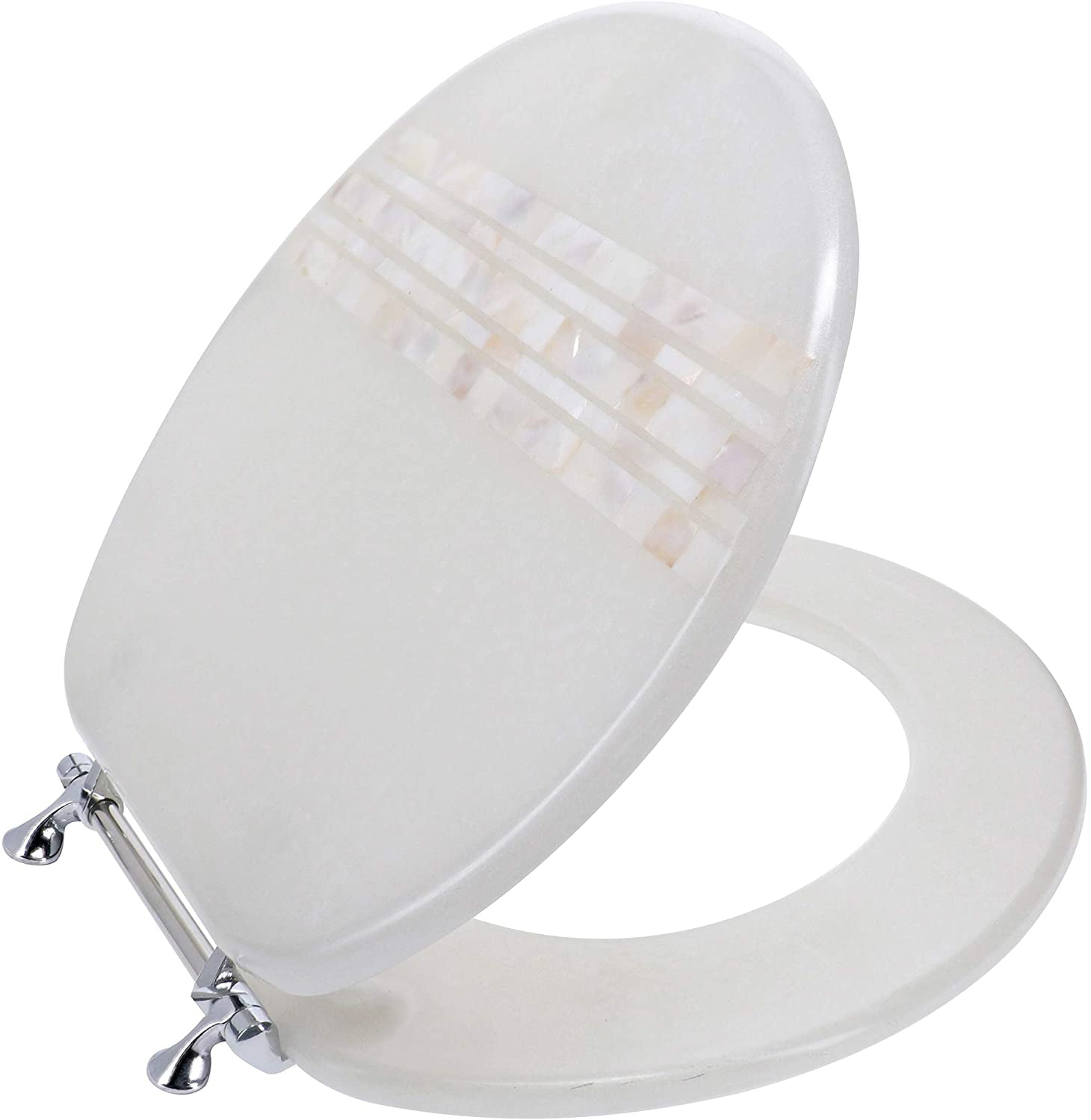 Mother Pearl Resin Toilet Seat Standard Round Chrome Hinges Elegant Comfort New 