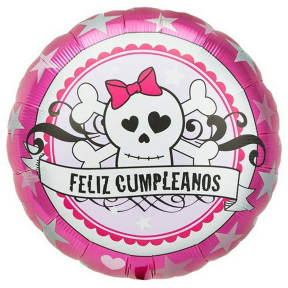 18 inch Feliz Cumpleanos Skully Pink Northstar Foil Mylar Balloon - Party Supplies Decorations