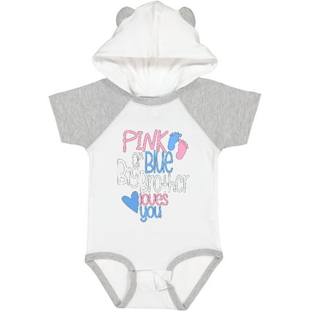 

Inktastic Pink or Blue Big Brother Loves You Footprints and Heart Gift Baby Boy Bodysuit