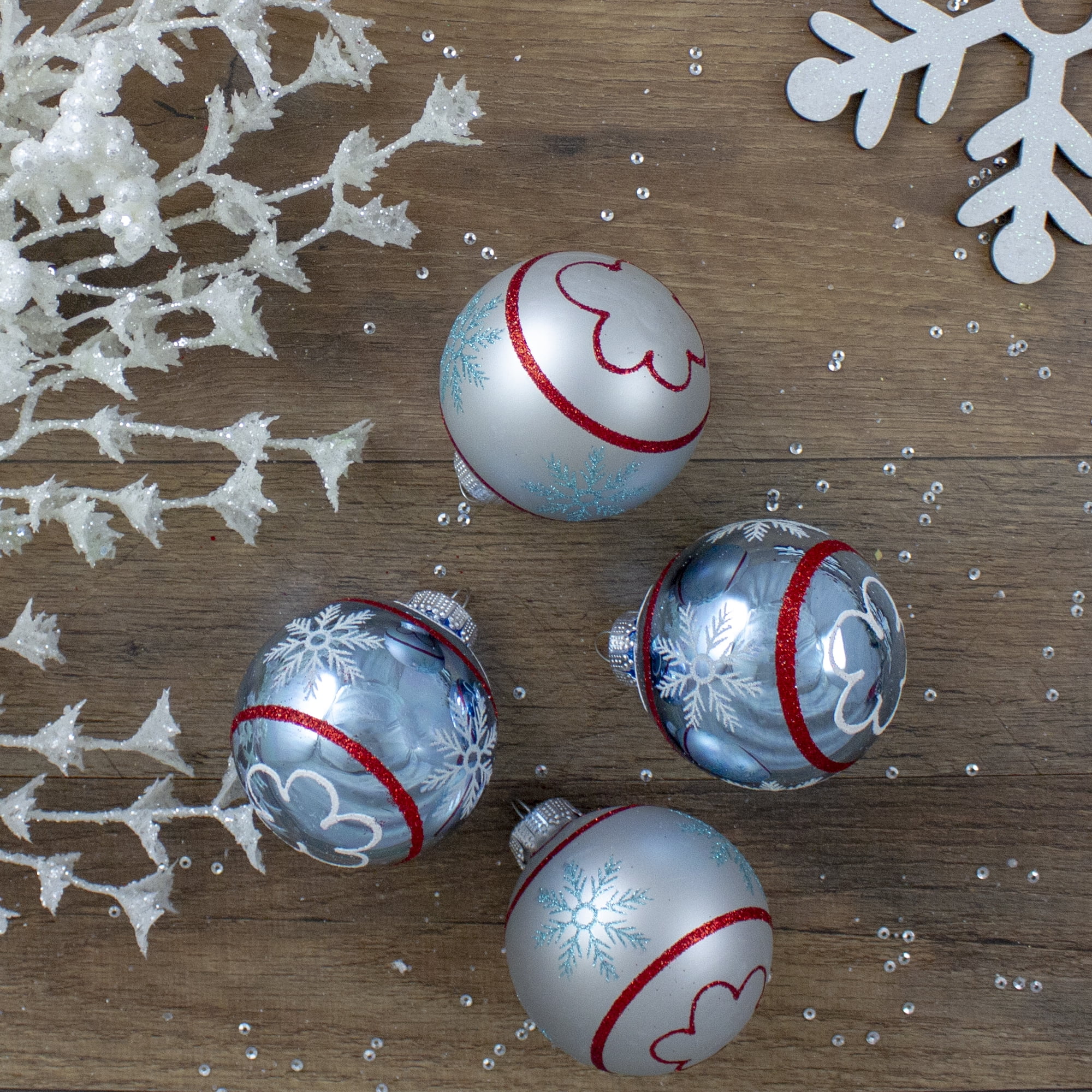 4-Piece Blue and Silver Onion Shaped Glass Christmas Ornament Set 3.5" (90mm)