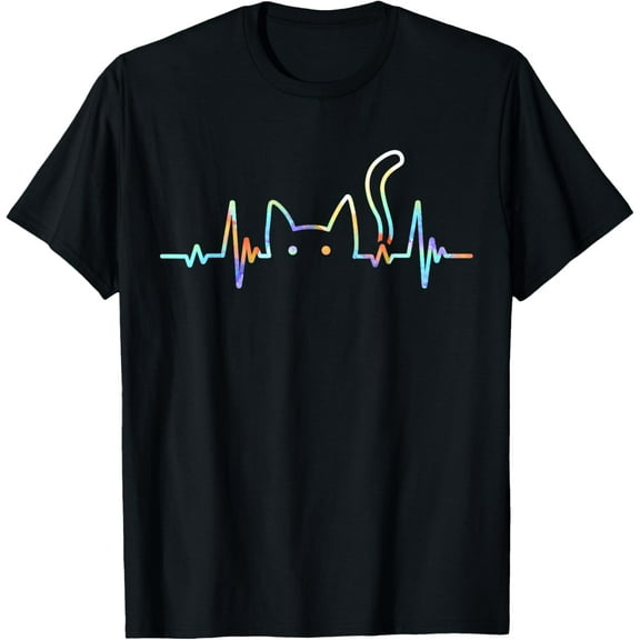 Heartbeat Cat Lover Animal Silhouette Cute Cat T-Shirt