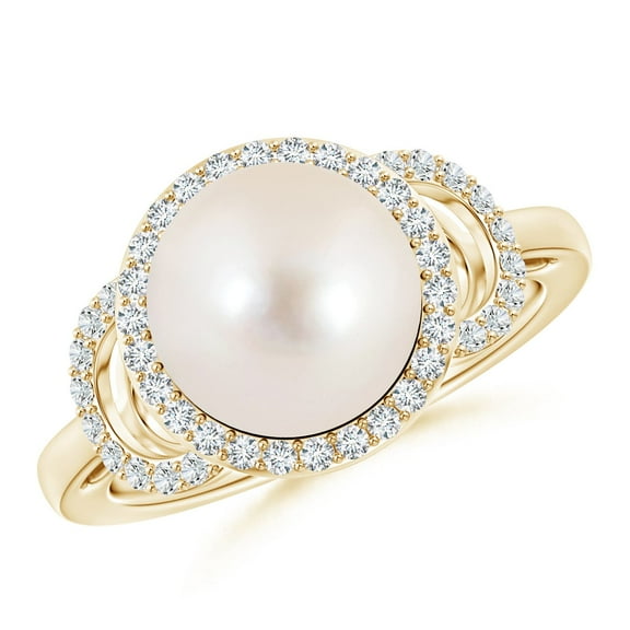 ANGARA Freshwater Cultured Pearl Halo Ring with Diamonds in 14K Yellow Gold for Women | June Birthstone, Birthday, Anniversary, Jewelry Gift for Women | Pearl Ring