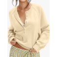 thumbnail image 4 of Women Henley Neck Half Button Drop Shoulder Loose Long Sleeve Knit Pullover Sweater Color XL, 4 of 9