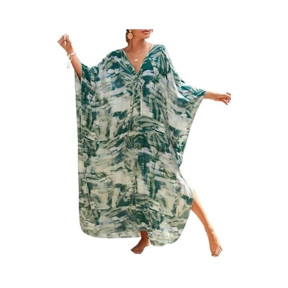 Women Animal Print Kaftan Dresses Plus Size Swimsuit Coverup 2025 Summer Bathing Suit Caftan Loungewear Beach Dress