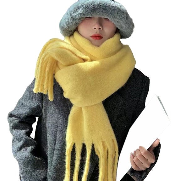 COOLL Warm Scarf Thermal Scarf Women Winter Scarf Thickened Wide Long Tassel Solid Color Cozy Windproof Cold Resistant Soft Lady