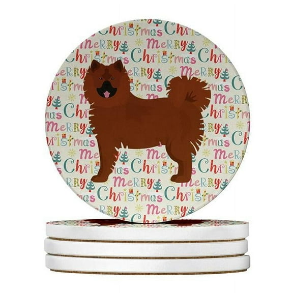 Eurasier Merry Christmas Large Sandstone Coasters Pack of 4 4 in x 4 in