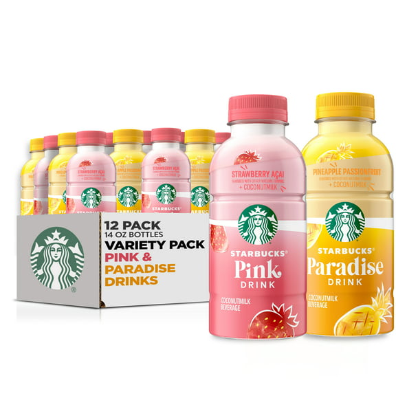 Starbucks Pink Drink & Paradise Drink Beverage with Coconut Milk, 2 Flavor Variety Pack, 14 fl oz, 12 Pack Bottles