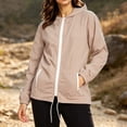 thumbnail image 6 of Domzest Womens Hooded Rain Jacket Lightweight Packable Raincoats Full Zip Elastic Cuff with Zipper Pocket Hiking Travel Windbreaker Beige M, 6 of 6