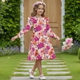 thumbnail image 3 of FKELYI Pink Flower Print Long Sleeve Dress for Girls Tiered Swing Pleated Twirly Dress for Spring Fall Pactchwork Sundress A-Line Flowy Casual Dresses, 11-12 Y, 3 of 6