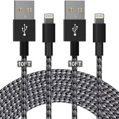 HYDONG Premium Nylon Lightning Cable 10ft for Iphone and Ipad Devices iPhone 5-11 12 13 14/ Pro/ Pro Max /Mini-Black Grey[2-Pack]
