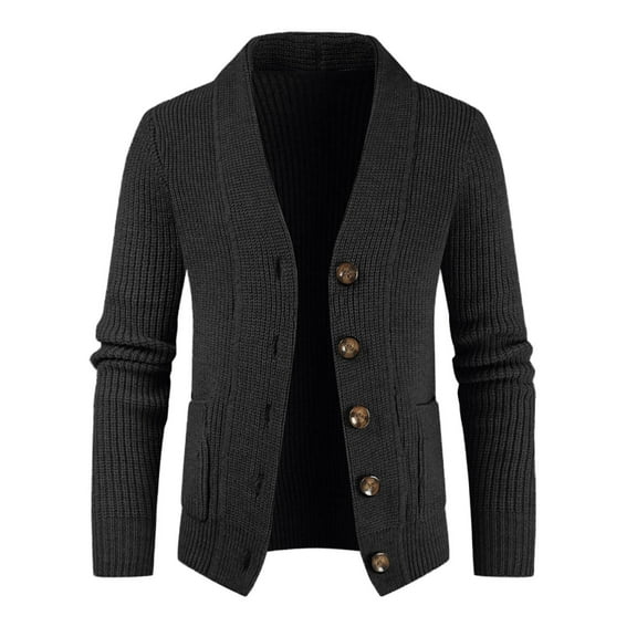 JTieacloth Knitted Pullover Sweaters Mens Autumn And Winter Fashion Casual Cardigan Button Standing Neck Pocket Long Sleeve Sweater Coat(Black)