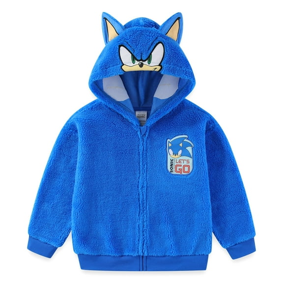 SEGA Sonic the Hedgehog Zip Up Sherpa Hoodie with Ears (Boys), Sizes 4-12