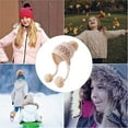 thumbnail image 5 of Gorro de lana con protección para los oídos y bola de tres pelos con bloqueo de color, todo fósforo para invierno, 5 of 5