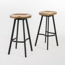 Ethet Wood Swivel Barstool, Set of 2, Industrial Wood & Black