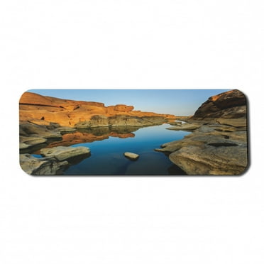 Canyon Computer Mouse Pad, Secret Small Ravine Between Pairs of Cliffs Erosion of River Carved Scene Print, Rectangle Non-Slip Rubber Mousepad Large, 31" x 12" Gaming Size, Blue Orange, by Ambesonne