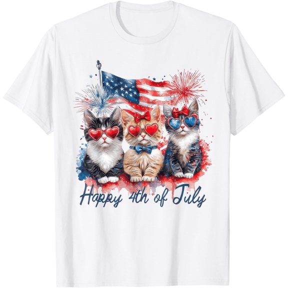 Hot Trending Patriotic Cats American Flag Cat Happy 4Th Of July T-Shirt S-5Xl Birthday Gifts; For Men & Women