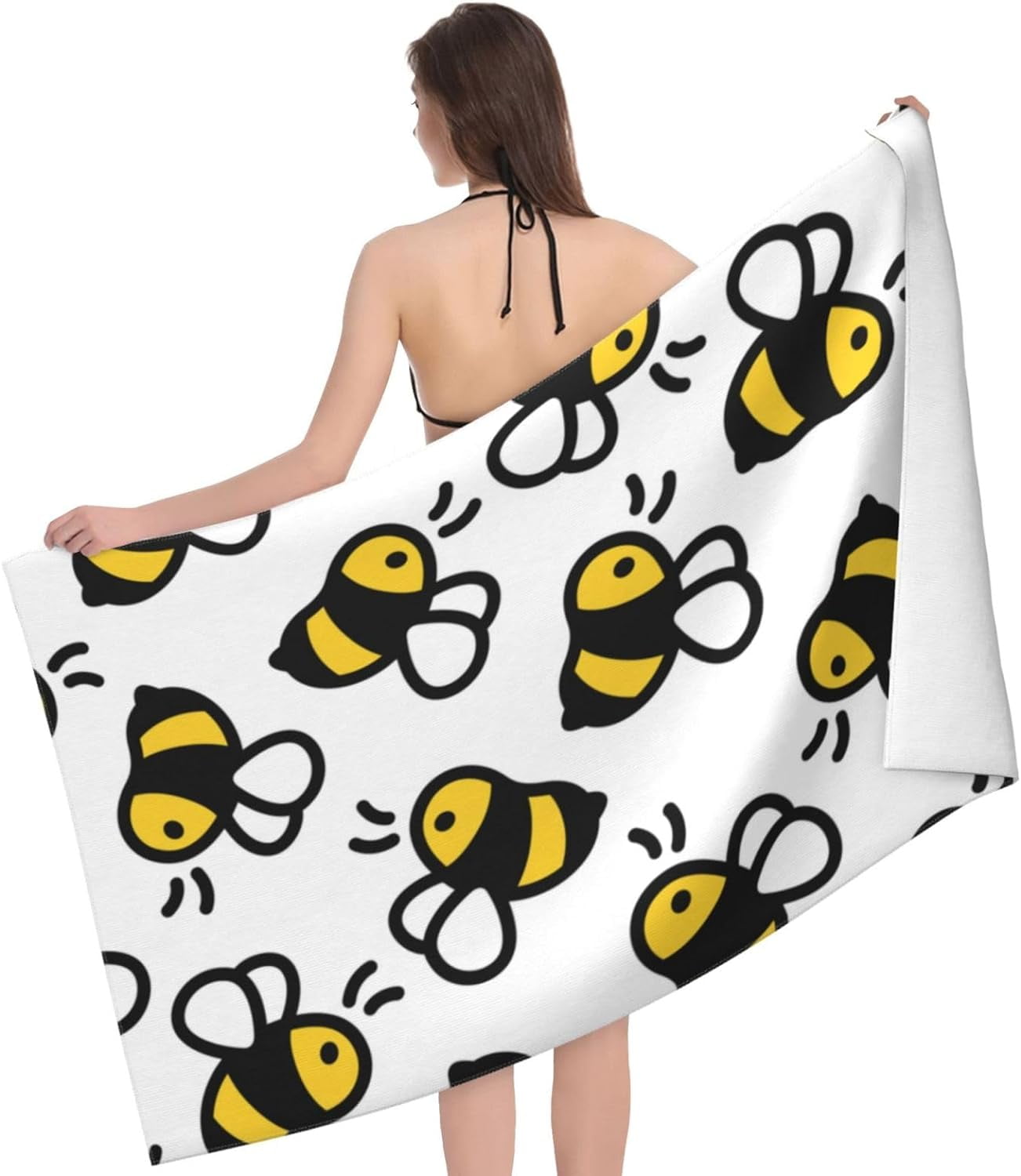 Honey Bee Large Beach Towel - Plush Thick Cotton Pool Towel, Adult Beach Towels