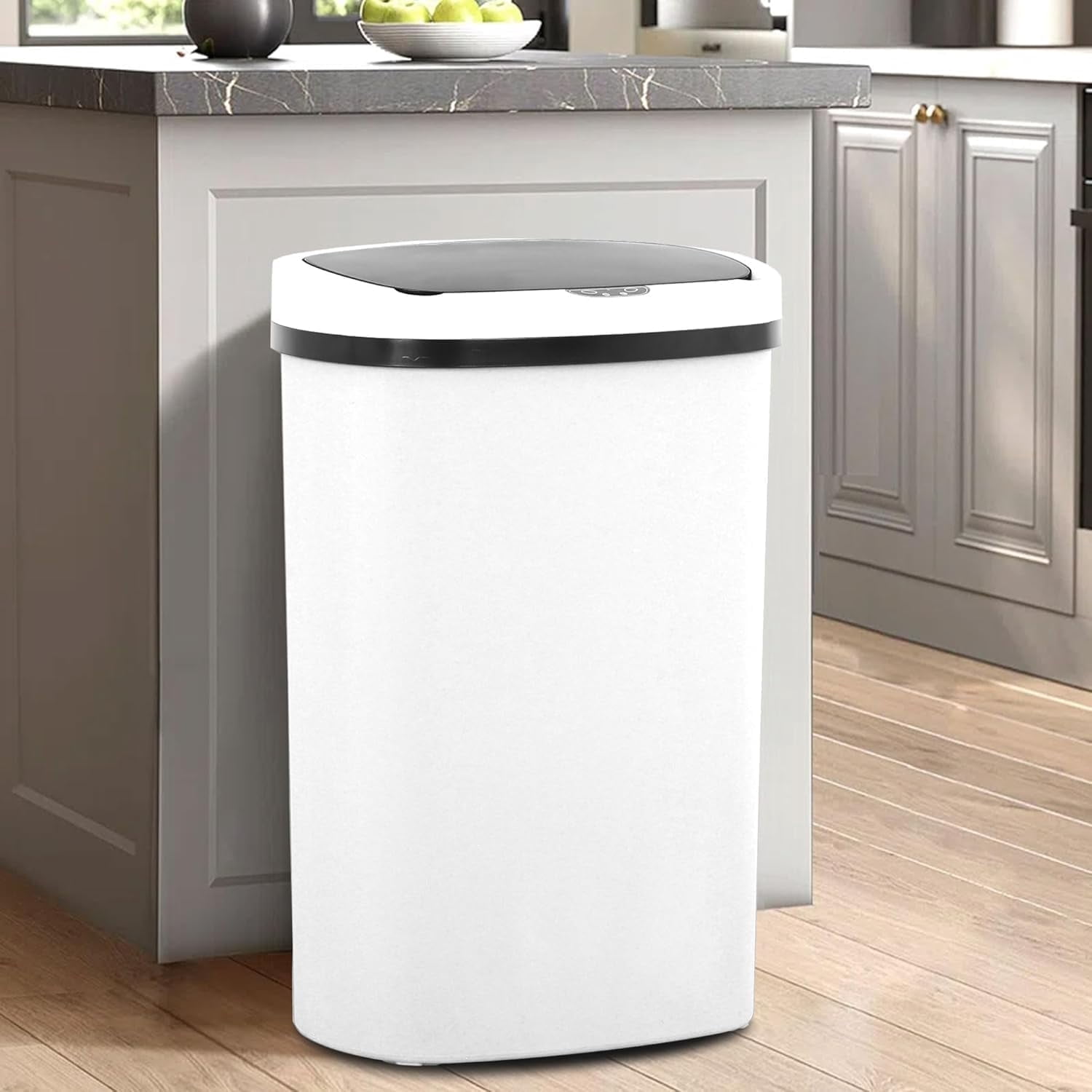CL.HPAHKL 13 Gallon Kitchen Garbage Can, 50 Liter High-Capacity Broken-Resistant Plastic Garbage Can with Lid Smart Trash Can Touchless Automatic Trash Can for Home Kitchen Office (1, White)
