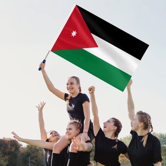 Jordan National Fan Flag with 63in Extendable Pole - 39.4x59.1in Large Jordanian Banner with Red Star for Sports Events & Celebrations