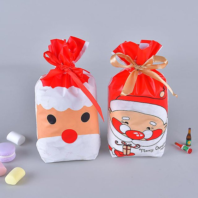 Taian, 50 Uds., bolsa con cordón de cinta navideña, bolsa de regalo para embalaje de alimentos, bolsillo con cordón para hornear pasteles y galletas (mixto)