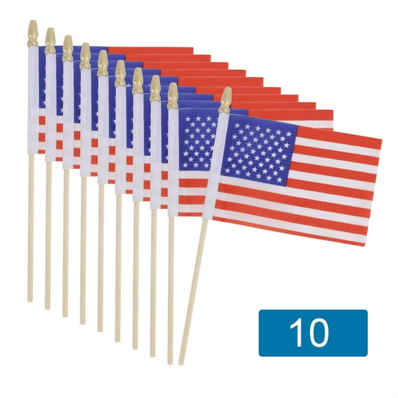 10PCS American Waving Hand Flags with Sticks, USA Stick Flag 4 x 6inch United States Flag Royal Flag Bunting Handheld US Flag for Independence Day National Day Parades Decorations,Sports Events