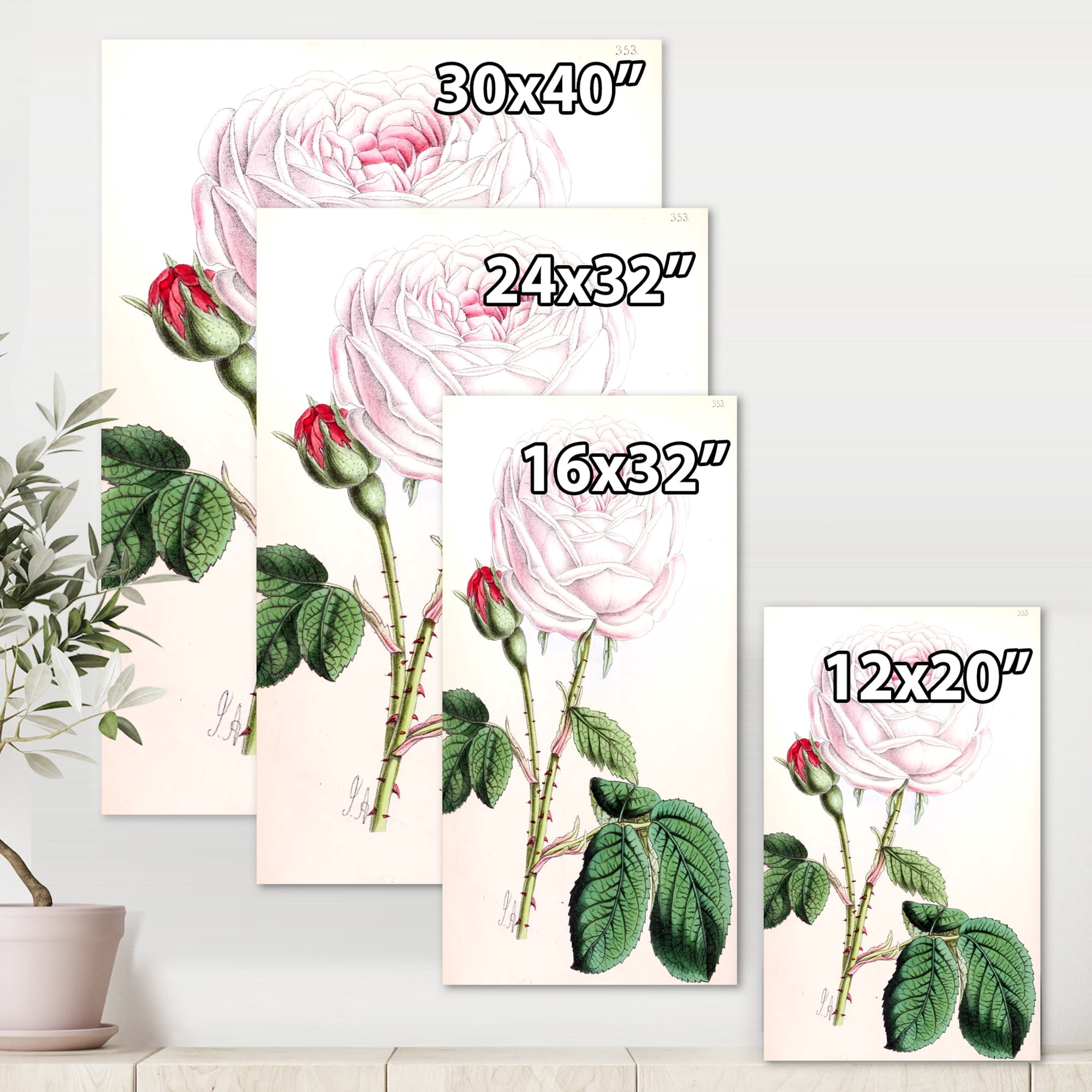 Designart ' Ancient Pink Flower ' Traditional Canvas Wall Art Print