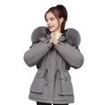 thumbnail image 6 of Women Winter Coat Thick Plush Furry Hooded Long Sleeves Pockets Drawstring Waist Zip-up Windproof Mid Length Overcoat Outdoor Outwear, 6 of 8