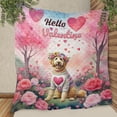 thumbnail image 3 of Hello Valentine’s Day Goldendoodle Flower Crown Romantic Pink Floral Quilt Blanket Doodle Dog Lover Gifts Idea Cozy Comforter Throw Blanket - 00031, 3 of 5