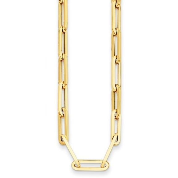 Auriga Fine Jewelry 14K Yellow Gold Polished 7 mm Hollow Paperclip Link Chain Necklace for Women 18"
