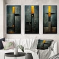 thumbnail image 1 of Designart "Indigo Stairway Minimal Grace IV" Modern Geometric Framed Wall Art Set Of 3 - Gold Abstract Geometric Frame Gallery Wall Set For Home Decor, 1 of 6