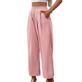 thumbnail image 2 of Women'S Casual Pants Loose Drawstring High Waist Wide Leg Beach Pants with Pockets Pink XXL, 2 of 9