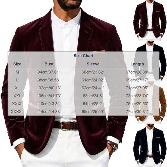 IROINNID Mens Corduroy Blazer Single Breasted One Button Casual Suit Jacket Notch Lapel Long Sleeve Patch Pocket Solid Color Coat for Business Casual Daily Wear
