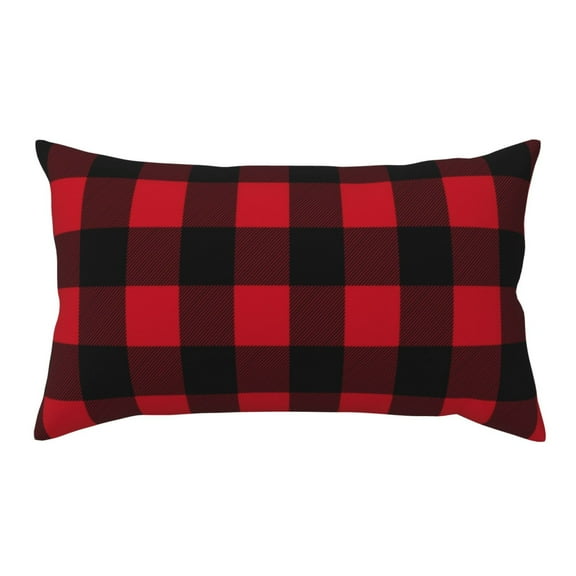 King Pillow Cases Standard Size - Red Black Twill Stripe Plaid Soft Envelope Closure Microfiber Block Print Pillow Cover, Wrinkle Stain Resistant Travel Pillow Covers Standard Size 20x36in
