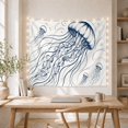 thumbnail image 5 of Jellyfish Illustration with Bubbles in Ocean Currents, Calming Illustration for Ocean Lovers, Marine Life Wall Decor, Housewarming Gift, Tapestry Wall Hanging for Bedroom and Living Room, 5 of 7