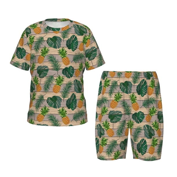 Balery Pineapples Palm Leaves Conjunto de Pijama Infantil de Manga Corta con Estampado – Ropa de Dormir de Algodón Suave-Small