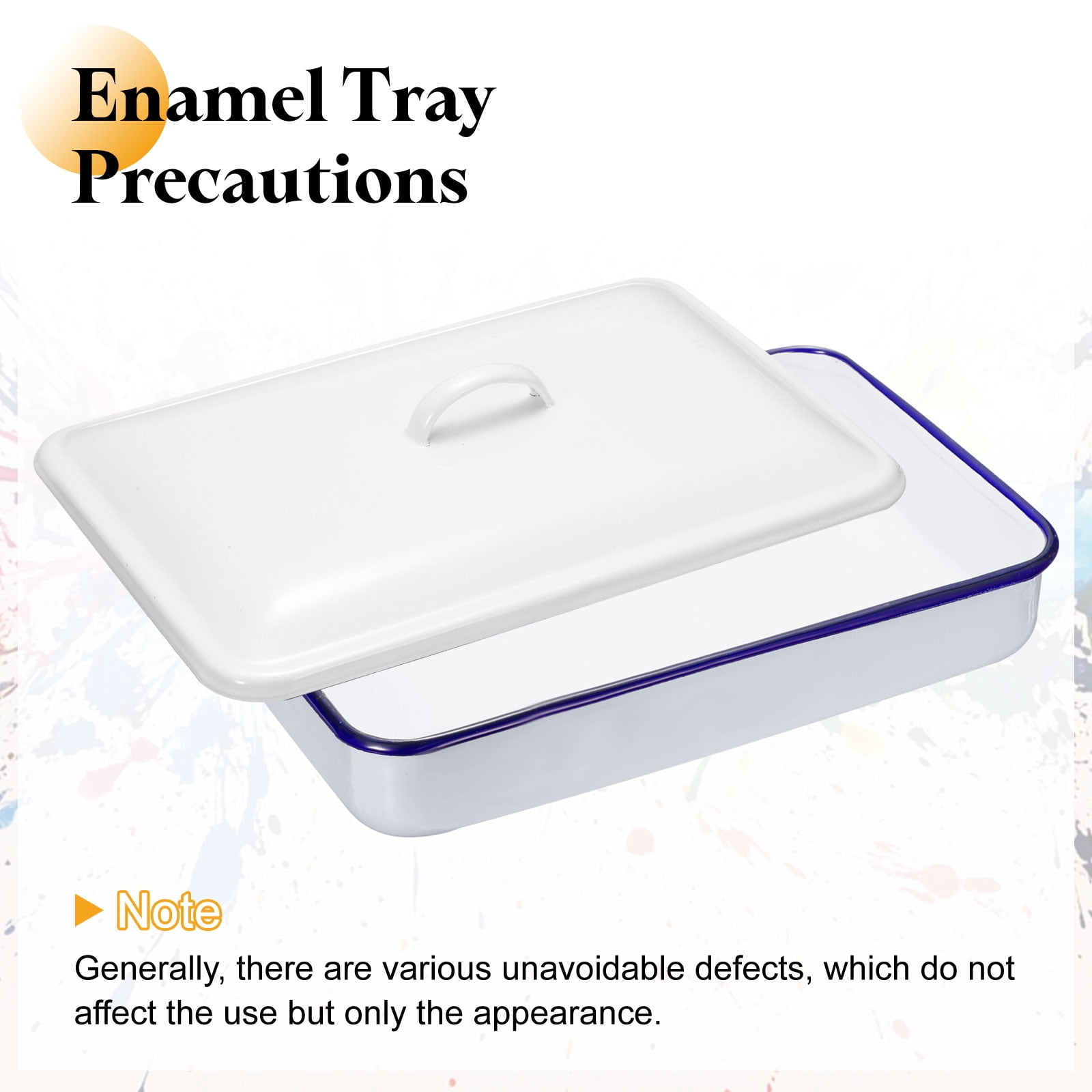 Uxcell Butcher Tray Palette 12" x 8" x 2" Metal Triple Enamel Coated Rectangular Tray Artist Painter Painting Tool with Lid for Art Paint Acrylic Watercolor Mixing