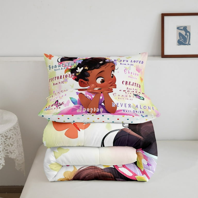 Set Copripiumino Letto Singolo Per Ragazze Afroamericane - Biancheria Da Letto Con Frasi Motivazionali, 3 Pezzi (piumino 173x218 Cm + 2 Federe 48x74 Cm) - 4