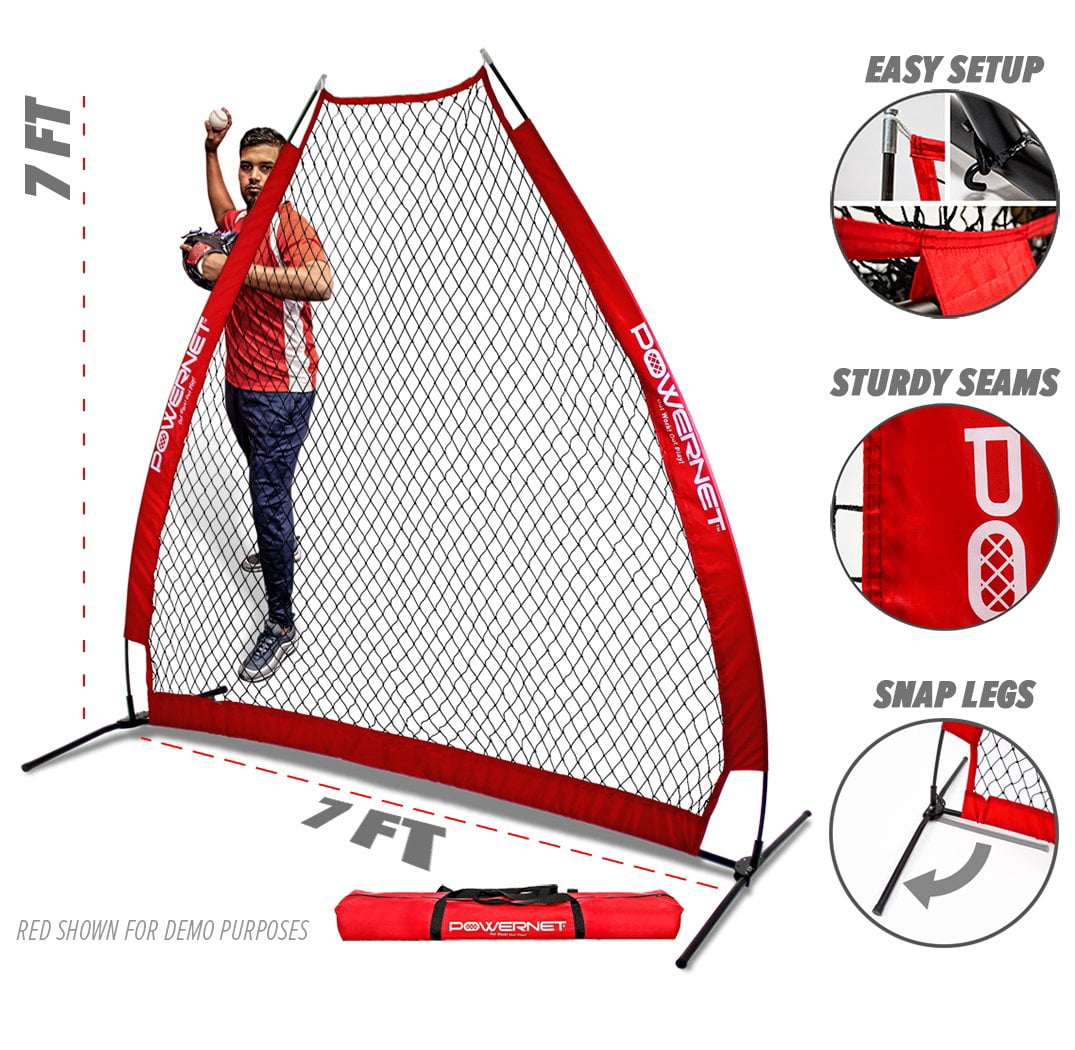 Powernet Portable Baseball Practice Net for Pitching and Hitting, Softball Pitching Net, Pop Up Batting Cage Net Coach Shield from Errant Throws, Backyard Outdoor Training, 7 FT A-Frame Screen