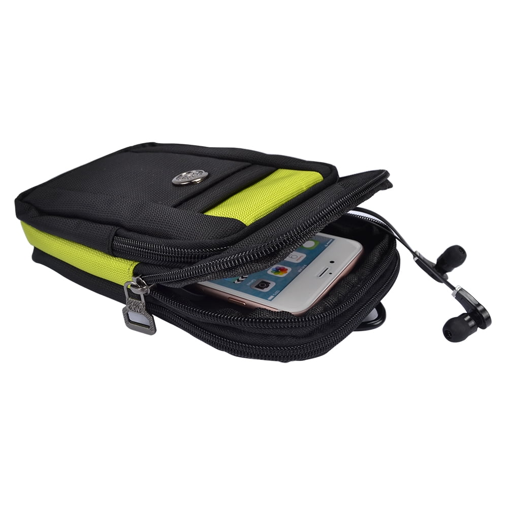 BUNDLE: Sports Travel EDC Tactical Pouch (Green) with Privacy Tempered Glass Screen Protector for Apple iPhone X & XS - Includes Detachable Shoulder Strap, Belt Loop, & Carabiner Clip